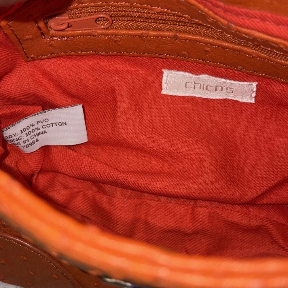 Chico's Bag Women's Orange Ostrich Textured Gold Chain Shoulder Handbag Purse